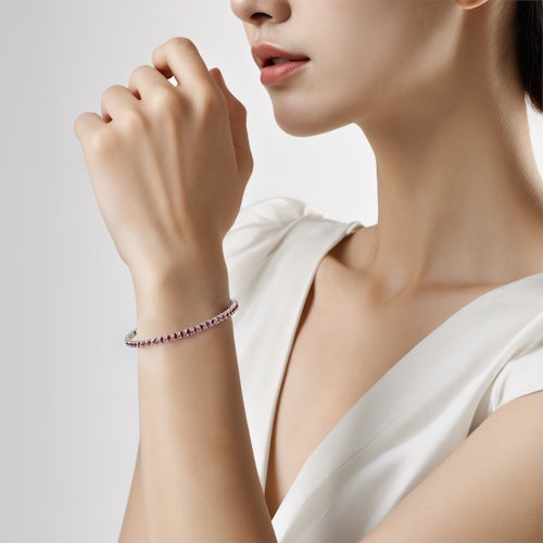 Bransoletka tenisowa Luminy 3,2mm: białe złoto, rubiny